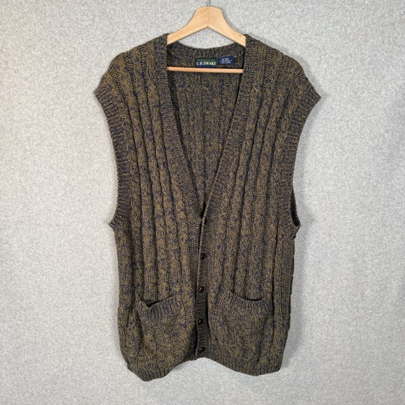 U.B. drake Other - Vintage Sweater Vest Mens Large Green Button Front V Neck Cable Knit